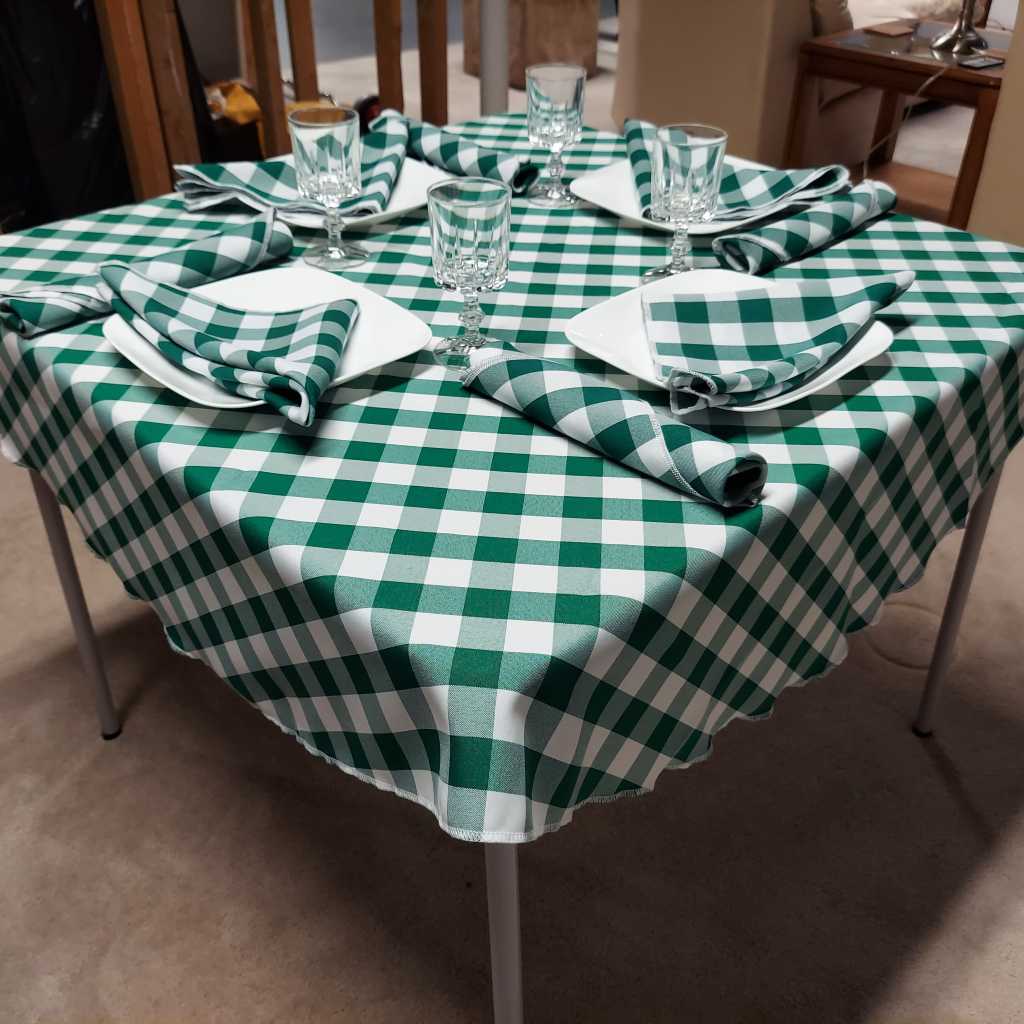 Photo 2: Gingham Checkered Round 51″ Tablecloth & Table Napkins (Hunter Green) from LA Linen
