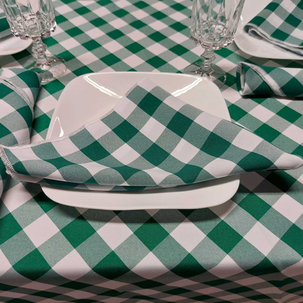 Photo 3: Gingham Checkered Round 51″ Tablecloth & Table Napkins (Hunter Green) from LA Linen