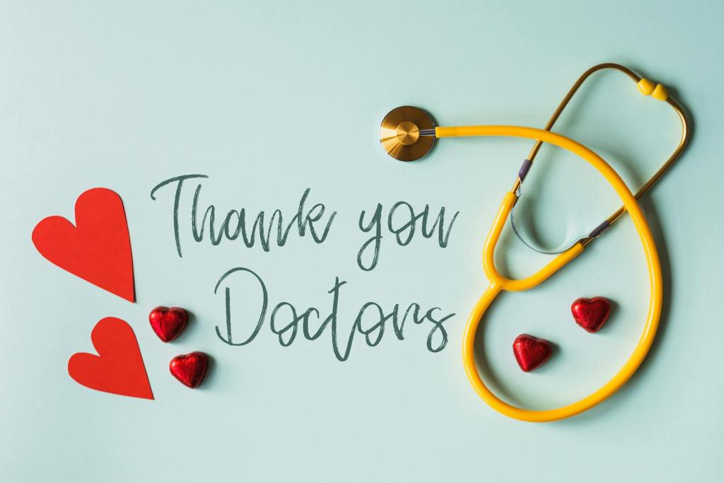 Set of gratitude message for doctors with stethoscope and hearts.jpg