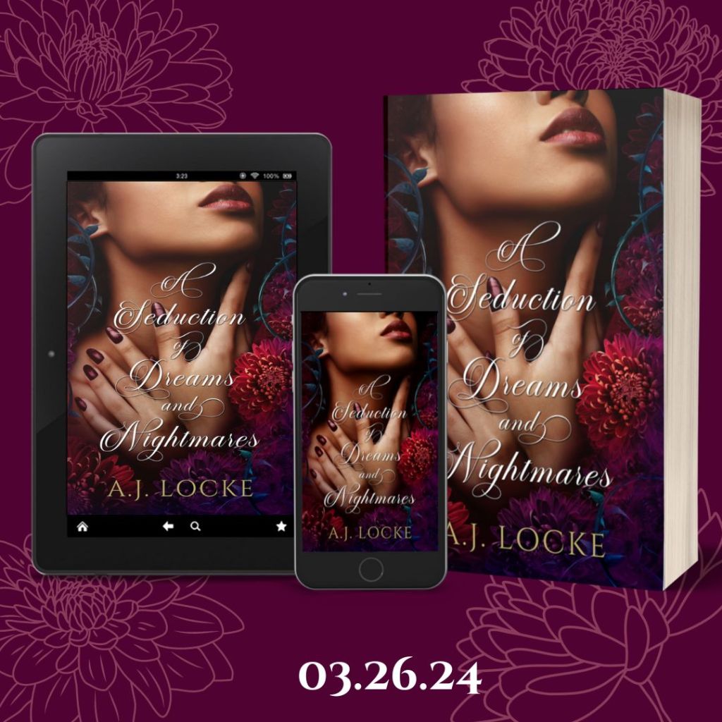 Ends 03-25 – A Seduction of Dreams and Nightmares by A.J. Locke Book Blitz + Book Sleeve, Notebook, Decoration, Bookmarks, Art Prints, Necklace, Sticker Sheet Giveaway