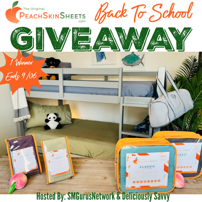 Ends 09-07 – PeachSkinSheets Back To School Giveaway! (1 Winner) Ends 09-07 – PeachSkinSheets Back To School Giveaway! (1 Winner)
