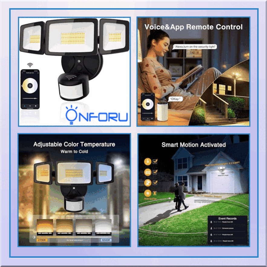 55W Smart LED Security Lights Motion Sensor Light Outdoor, 5500LM, 2500K-6500K, APP Remote Control from Onforu – Review
