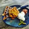 CHIMEKxJerseyJackGelato 🍗🍦 The spicy ice cream was weird at first but it was a good kind of weird. Haha! 😂 I must admit chicken, waffles, and ice cream make a good combination. An istant picker-upper after a long day! 😊:th.jpg