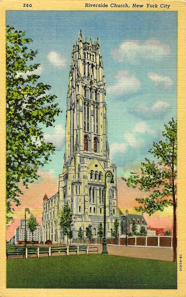 Vintage New York City Postcard Collection - Riverside Church, Genuine Curteich-Chicago C.T. Art Colortone Post Card, Circa 1941