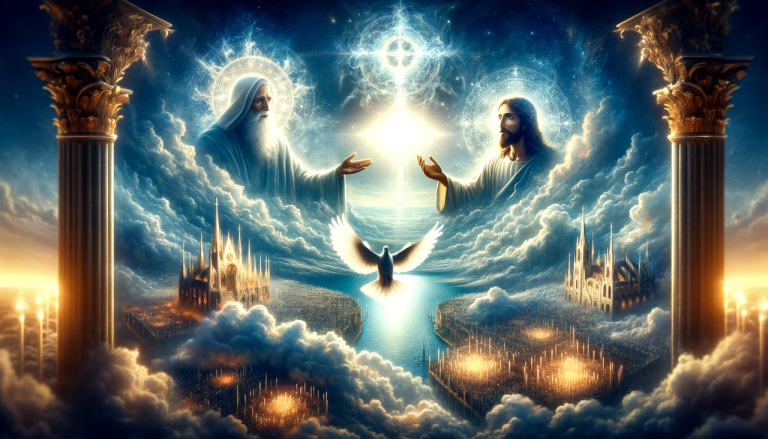 ai generated, holy trinity, unity in diversity, divine unity, trinity love, eternal godhead, christian doctrine, triune god, trinity sunday, faith in trinity, god's mystery, theological trinity, coequal coeternal, trinity blessing, sacred trinity, spirit divine, trinity peace, infinite trinity.jpg