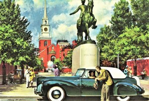 1941 Lincoln Continental at Old North Church and Paul Revere Statue, Boston MA.jpg