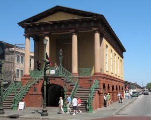 The Charleston City Market: Market Hall (1841) on Meeting Street, with the market stalls (1804-1830's) stretching behind it for three blocks along Market Street to East Bay St..jpg