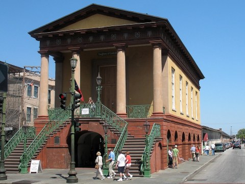 The Charleston City Market: Market Hall (1841) on Meeting Street, with the market stalls (1804-1830's) stretching behind it for three blocks along Market Street to East Bay St..jpg