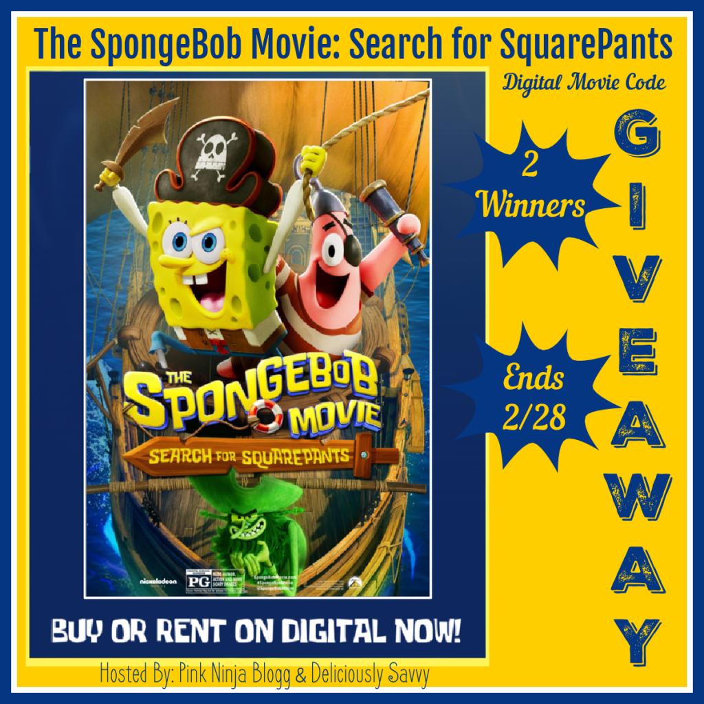 Ends  02-28 – The SpongeBob Movie: Search for SquarePants Digital Movie Giveaway! (2 Winners!)