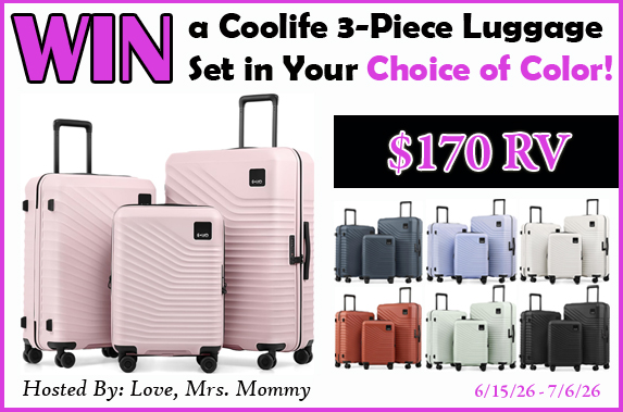 Ends 07-06 – 0 Coolife 3-Piece Hardside Luggage Set Giveaway! Winner’s choice of color!